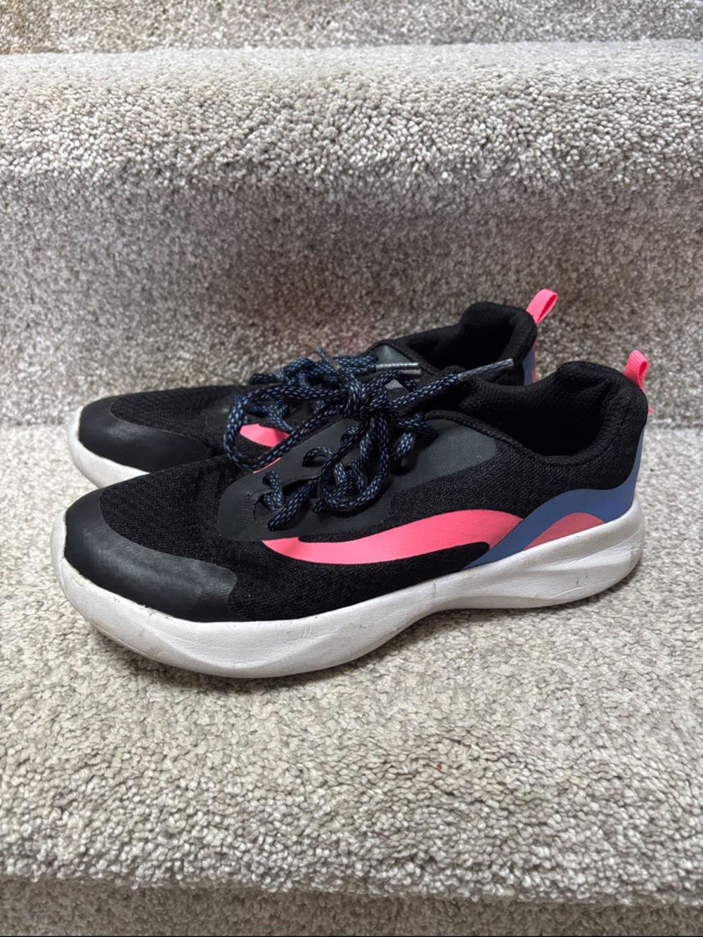 Athletic Works Black Sneakers with Pink and Blue Accents size 4 big kids